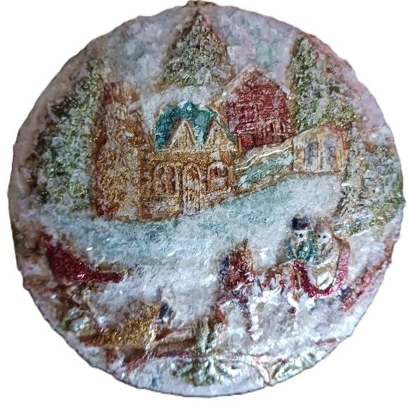 Vtg Church Ornaments, Disc, Glitter Frosted, 2 sided, set of 4 - Picture 4 of 6